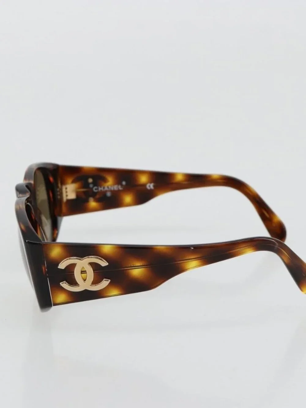 CHANEL Sunglasses Plastic Brown Gold CC Auth yk20489M